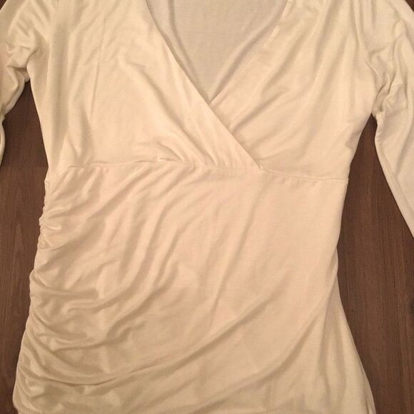 Boston Proper Cream Wrapped Ruched Long Sleeve Blouse - Picture 3 of 4